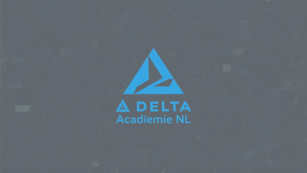 Minimal geometric monogram logo for Delta Design Academie NL with stylized D letter in blue on transparent background
